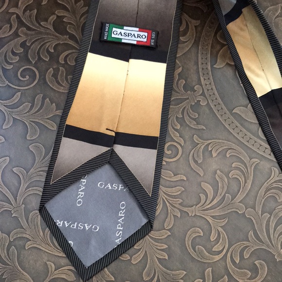 Gasparo Men’s Tie Geometrical Pattern Gold Grey Black - Picture 5 of 9